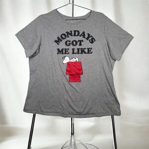 Peanuts “Mondays Got Me Like” Snoopy Gray T-Shirt Size Large